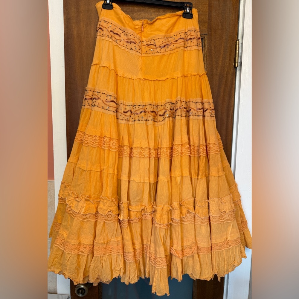 Angel Nina Vtg Bright Orange Embellished Layered Ruffle Midi Skirt- France - Picture 7 of 11